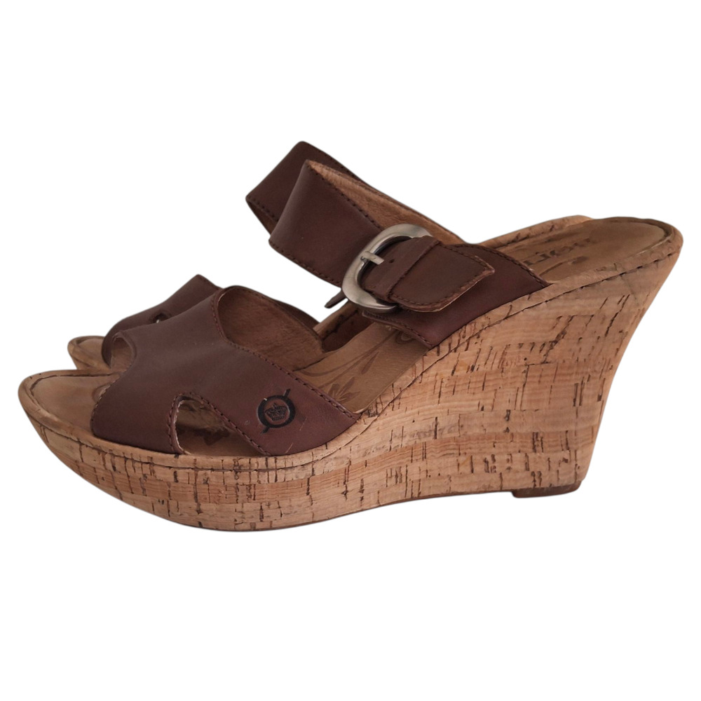 BORN Brown Leather Cork Wedge‎ Sandals size 9 - Picture 2 of 5